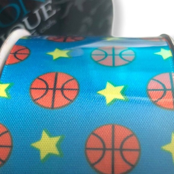Basketballs And Stars Polyester 1.5” Ribbon Lot - Picture 2 of 3